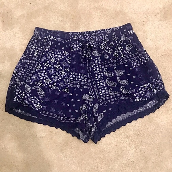Charlotte Russe Pants - Charlotte Russe Blue And White Shorts with Lace